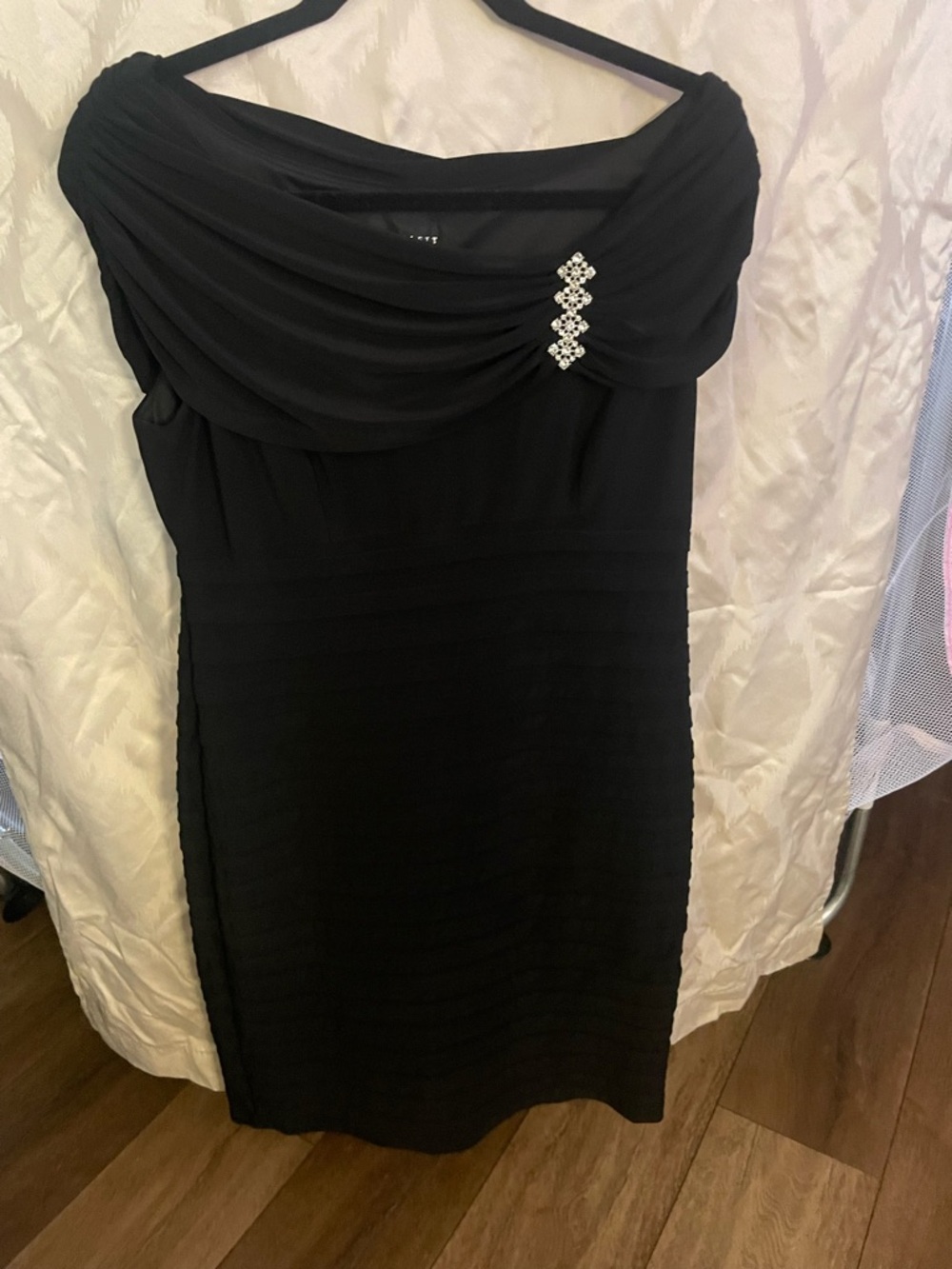 Scarlett One-Shoulder Black Cocktail Dress with Rhinestone Accent